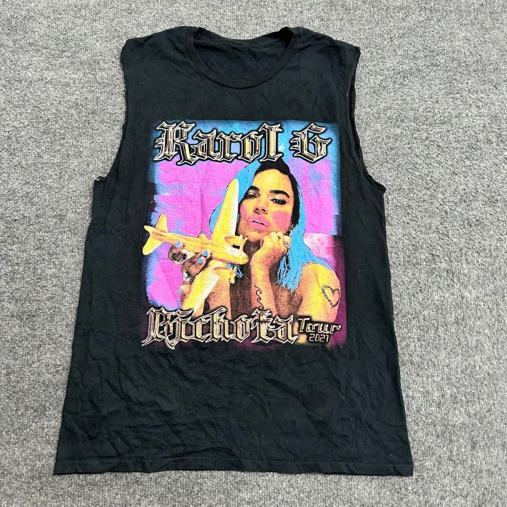 Karol G Tank Top Womens Size M Black Bichota Tour 2021 Concert Muscle Tee Cotton